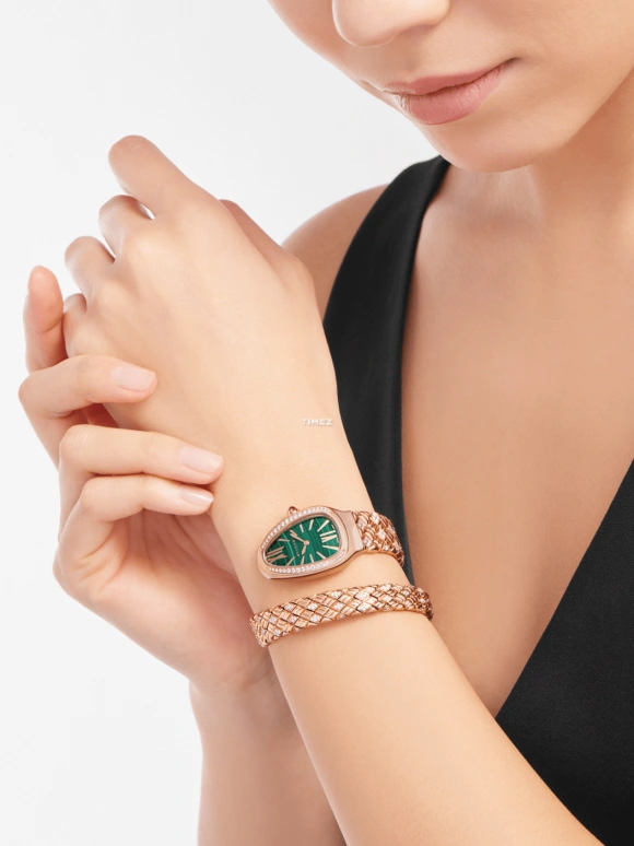 宝格丽,Serpenti 35毫米,35毫米,玫瑰金,绿色,石英,其他,玫瑰金色,103626