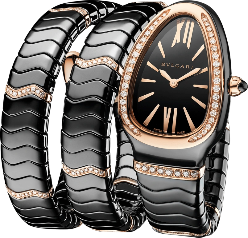 Bulgari,Serpenti 35mm,35mm,Ceramic,Rose,Black,Sapphire,Crystal Glass,Black,103199