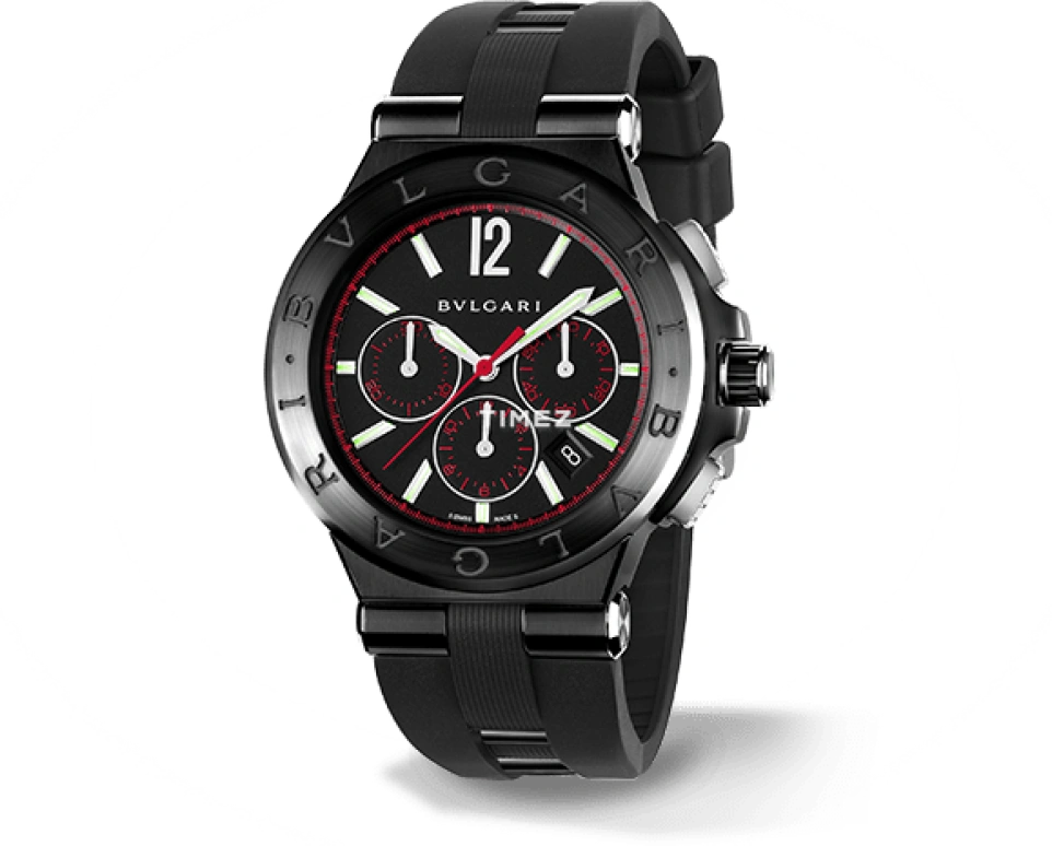 Bulgari,Diagono 42mm,42mm,Stainless Steel,Ceramic,Luminous,Black,Red,Automatic,In-house Caliber,Sapphire,Crystal Glass,102160