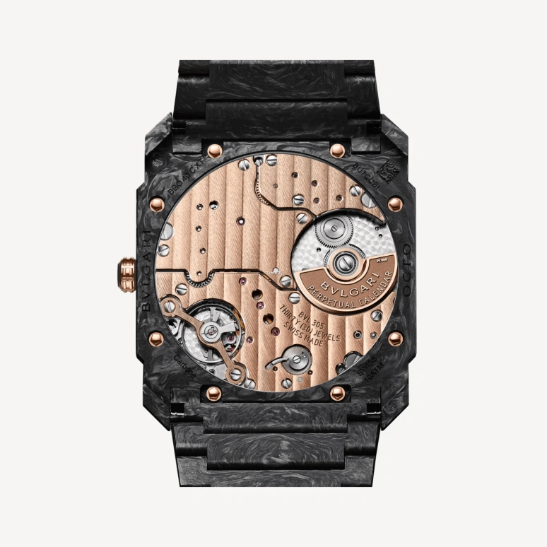 Bulgari,Octo 40mm,40mm,Carbon,Black,Smoky Coal,Automatic,Perpetual Calendar,Leap Year,Month,Day,Sapphire,Crystal Glass,Octagon,103778