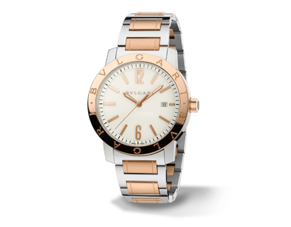 Bulgari,Bulgari Bulgari 41.50mm,41.50mm,Pink Gold,Stainless Steel,White,Automatic,Date,42hours,102053