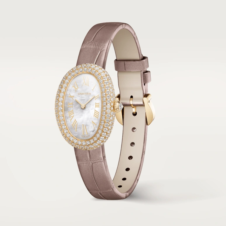 卡地亚,Baignoire浴缸 31.40x23.10毫米,31.40x23.10毫米,黄金,白色,石英,蓝宝石,水晶玻璃,椭圆形,WJBA0048