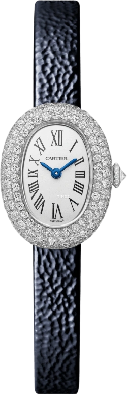 卡地亚,Baignoire浴缸 24.60x18.70毫米,24.60x18.70毫米,白金,银色,石英,蓝宝石,水晶玻璃,椭圆形,WJBA0070