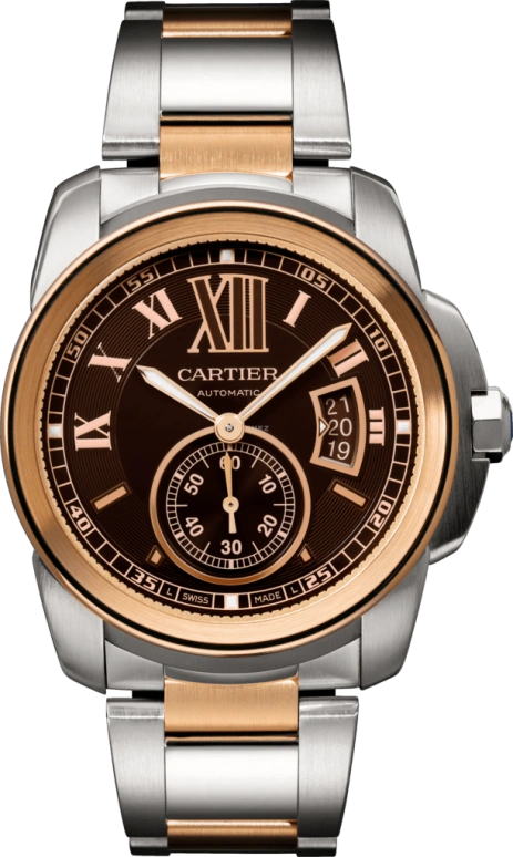 Cartier,Calibre de Cartier 42mm,42mm,Pink Gold,Stainless Steel,Brown,Automatic,Date,48hours,W7100050