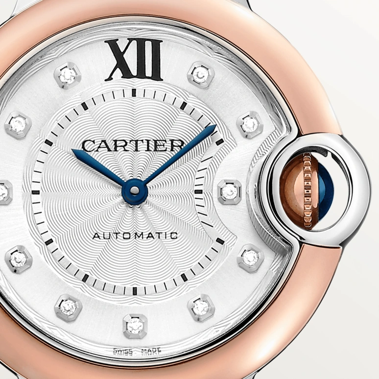 Cartier,Ballon Bleu de Cartier 33mm,33mm,Stainless Steel,Rose Gold,Silver,Automatic,Sapphire,Crystal Glass,Round,W3BB0021