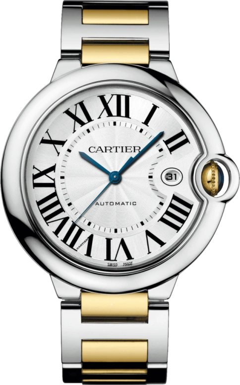 Cartier,Ballon Bleu de Cartier 42.10mm,42.10mm,Yellow Gold,Stainless Steel,Silver,Automatic,Date,42hours,W2BB0022