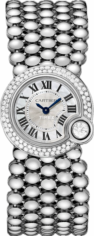 Cartier,Ballon Blanc de Cartier 24mm,24mm,White Gold,Silver White,Sapphire,Crystal Glass,Mother of Pearl,WE902058