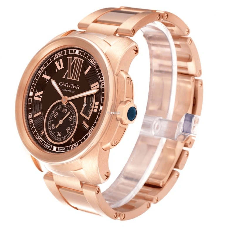 Cartier,Calibre de Cartier 42mm,42mm,Rose Gold,Brown,Automatic,Day,48hours,W7100040