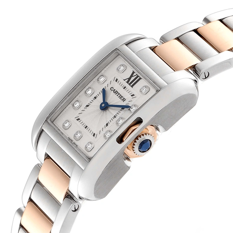 Cartier,Tank 30.20x22.70mm,30.20x22.70mm,Stainless Steel,Rose Gold,Silver White,Quartz,In-house Caliber,Sapphire,Crystal Glass,WT100024