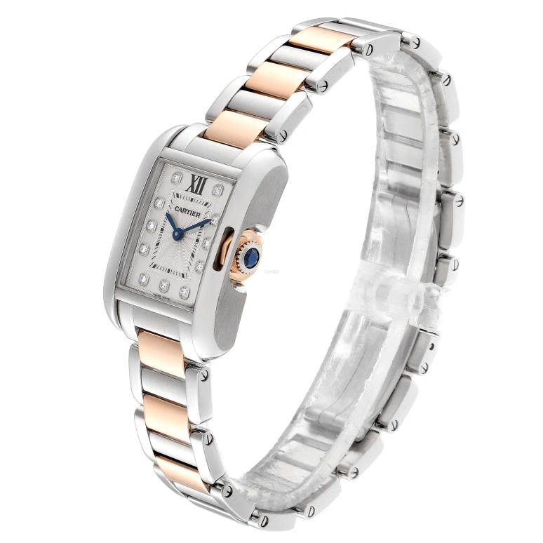 Cartier,Tank 30.20x22.70mm,30.20x22.70mm,Stainless Steel,Rose Gold,Silver White,Quartz,In-house Caliber,Sapphire,Crystal Glass,WT100024