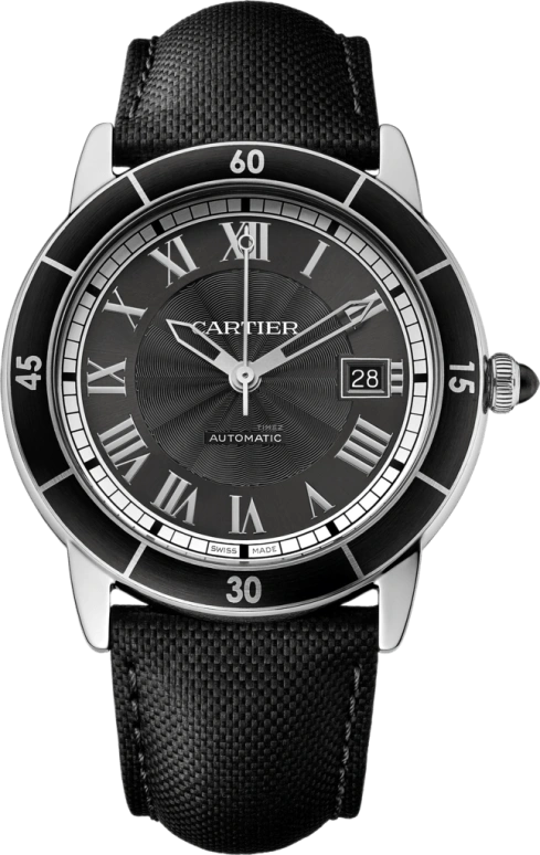 Cartier,Ronde de Cartier 42mm,42mm,Stainless Steel,Grey,Black,Automatic,Day,42hours,WSRN0003