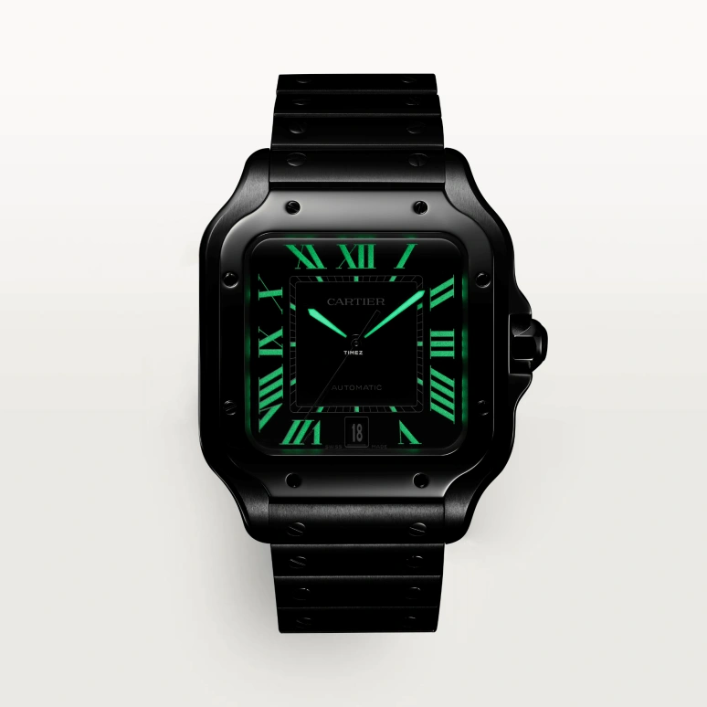 卡地亚,Santos桑托斯 39.80毫米,39.80毫米,精钢,黑色,自动上弦,42小时,自制机芯,山度士,WSSA0096