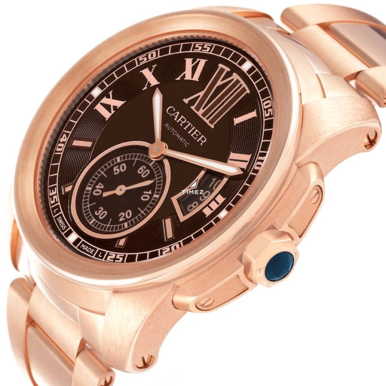 Cartier,Calibre de Cartier 42mm,42mm,Rose Gold,Brown,Automatic,Day,48hours,W7100040