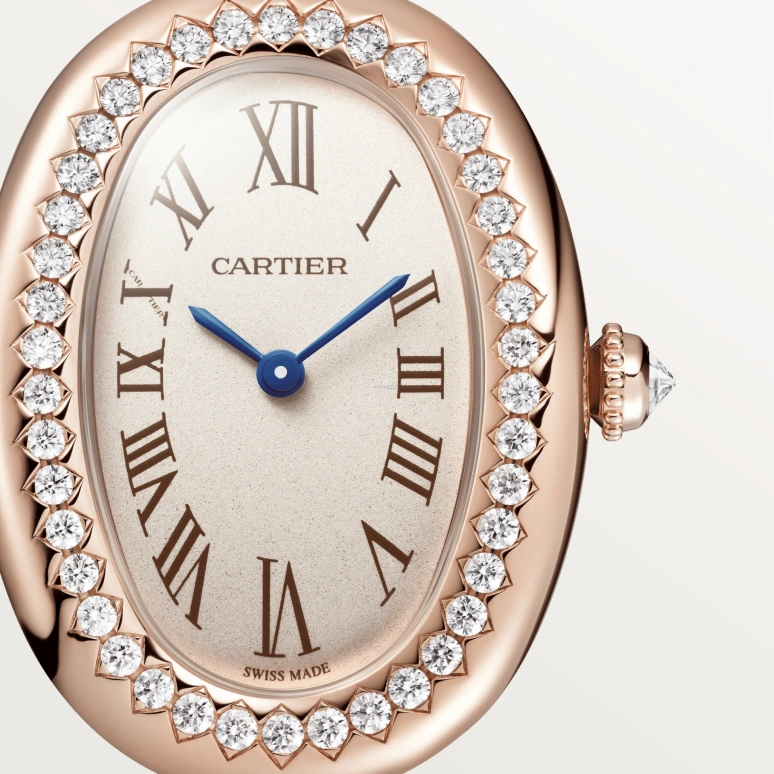 Cartier,Baignoire 31.40x23.10mm,31.40x23.10mm,Rose Gold,Silver,Quartz,Sapphire,Crystal Glass,Oval,WJBA0045