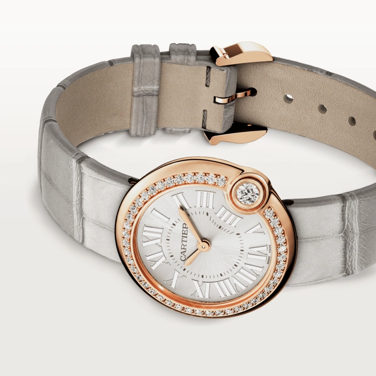 Cartier,Ballon Blanc de Cartier 30mm,30mm,Rose Gold,Silver,Quartz,Sapphire,Crystal Glass,Round,WJBL0008