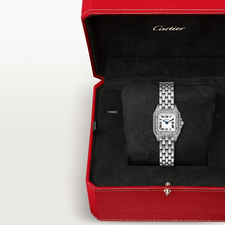 Cartier,Panthère de Cartier 20x25mm,20x25mm,White Gold,Silver,Quartz,Sapphire,Crystal Glass,Square,WJPN0070