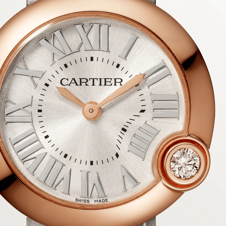 Cartier,Ballon Blanc de Cartier 30mm,30mm,Rose Gold,Silver,Quartz,Sapphire,Crystal Glass,Round,WGBL0005