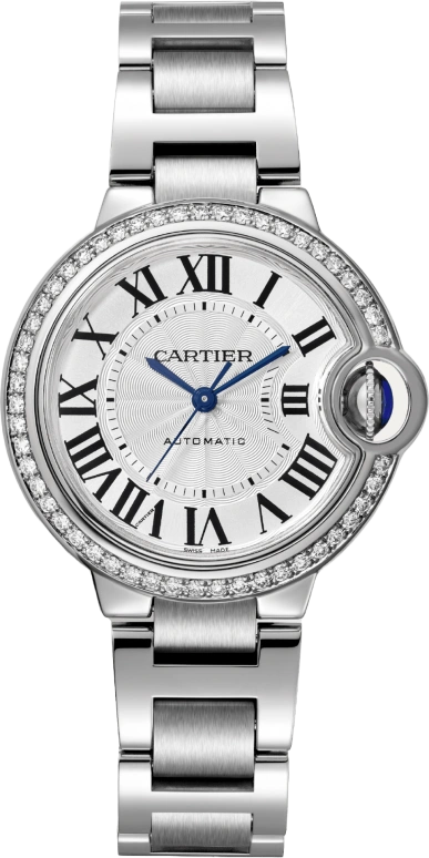 Cartier,Ballon Bleu de Cartier 33mm,33mm,Stainless Steel,Silver,Sapphire,Crystal Glass,Closed,W4BB0023