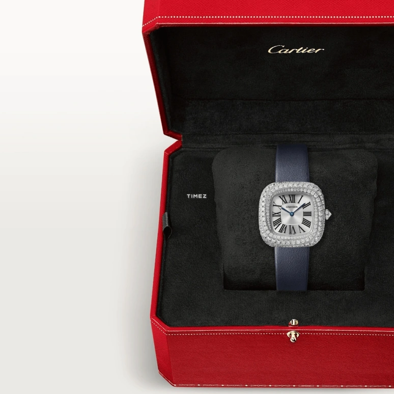 卡地亚,Coussin 30.40x31毫米,30.40x31毫米,白金,银色,石英,蓝宝石,水晶玻璃,方形,WJCS0003