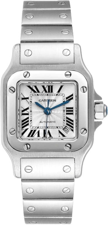 Cartier,Santos de Cartier 34.80x26.20mm,34.80x26.20mm,Stainless Steel,Silver White,Quartz,Day,In-house Caliber,W20054D6