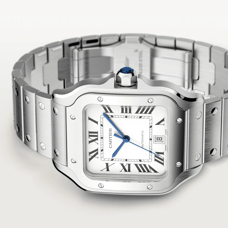 Cartier,Santos de Cartier 39.80x47.50mm,39.80x47.50mm,Stainless Steel,Silver White,Automatic,42hours,In-house Caliber,WSSA0018