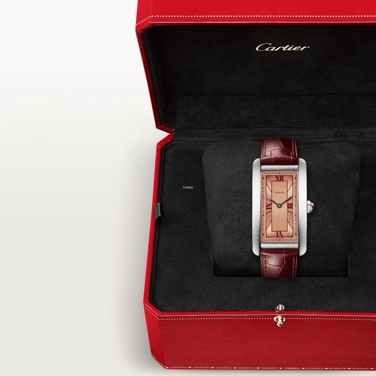 卡地亚,Tank坦克 44.40x24.40毫米,44.40x24.40毫米,铂金,三文鱼色,自动上弦,蓝宝石,水晶玻璃,方形,WGTA0297