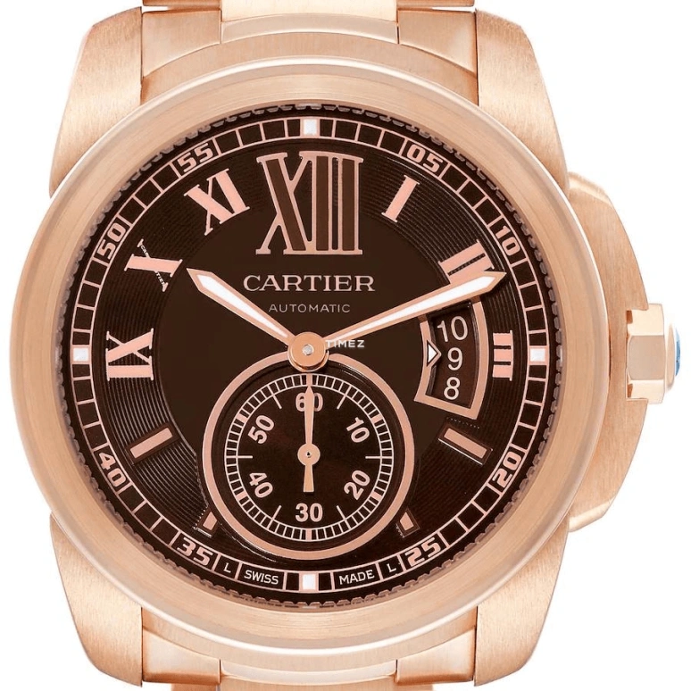 Cartier,Calibre de Cartier 42mm,42mm,Rose Gold,Brown,Automatic,Day,48hours,W7100040