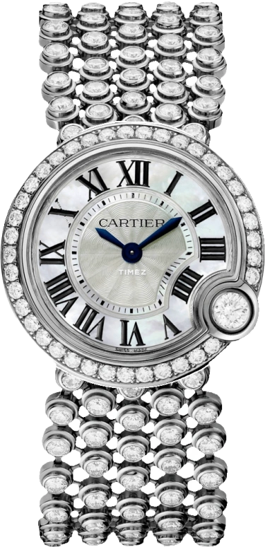 Cartier,Ballon Blanc de Cartier 30.20mm,30.20mm,White Gold,Silver White,Sapphire,Crystal Glass,Mother of Pearl,HPI00757