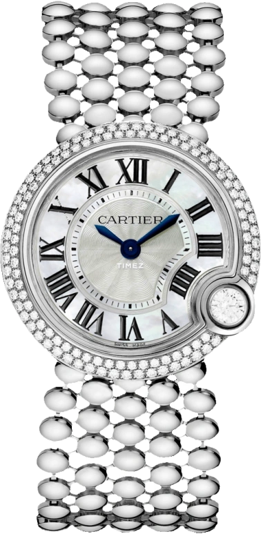 Cartier,Ballon Blanc de Cartier 30mm,30mm,White Gold,Silver White,Sapphire,Crystal Glass,Mother of Pearl,WE902072