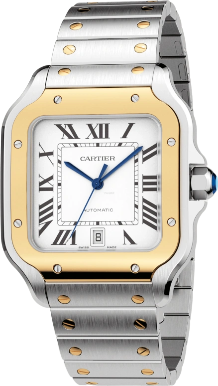 Cartier,Santos de Cartier 39.80mm,39.80mm,Stainless Steel,Silver White,Automatic,42hours,In-house Caliber,W2SA0006