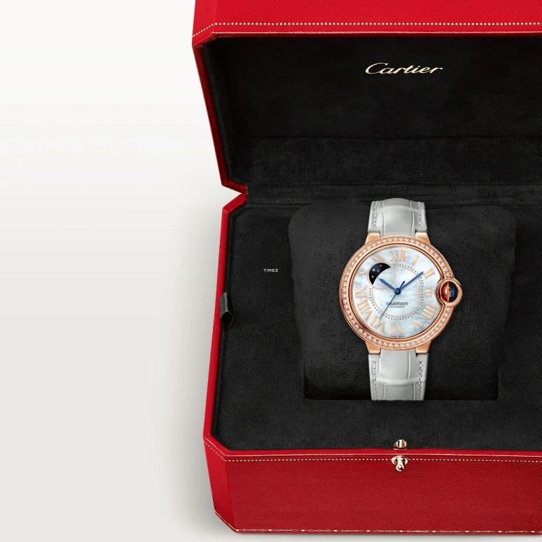 卡地亚,蓝气球 36毫米,36毫米,玫瑰金,白色,自动上弦,昼夜显示,蓝宝石,水晶玻璃,WJBB0086