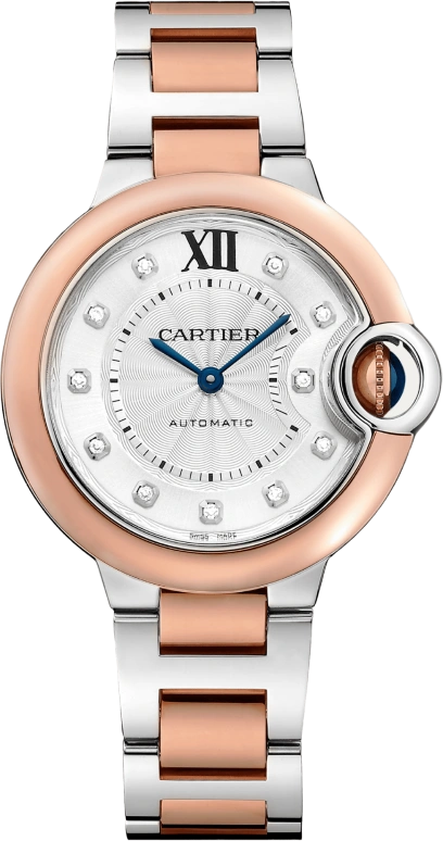 Cartier,Ballon Bleu de Cartier 33mm,33mm,Stainless Steel,Rose Gold,Silver,Automatic,Sapphire,Crystal Glass,Round,W3BB0021