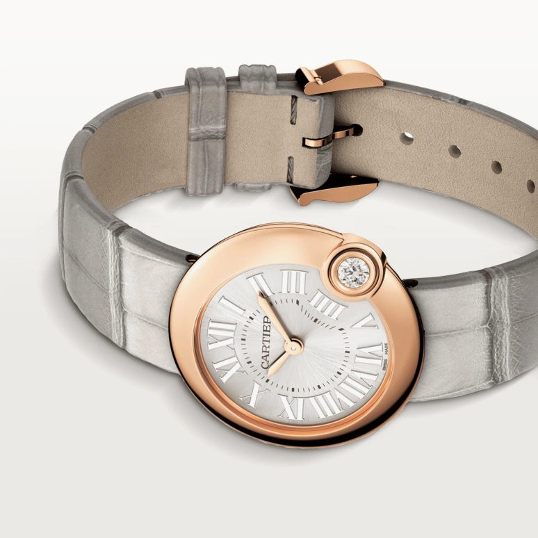 Cartier,Ballon Blanc de Cartier 30mm,30mm,Rose Gold,Silver,Quartz,Sapphire,Crystal Glass,Round,WGBL0005