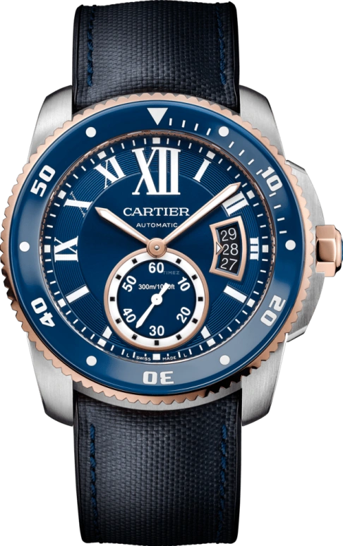 Cartier,Calibre de Cartier 42mm,42mm,Pink Gold,Stainless Steel,Blue,Automatic,Date,48hours,W2CA0008