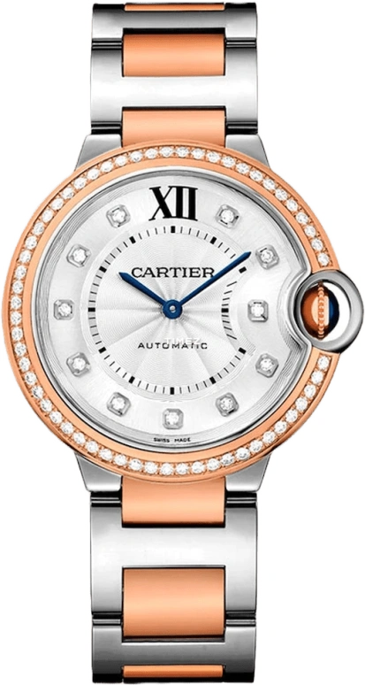Cartier,Ballon Bleu de Cartier 33mm,33mm,Stainless Steel,Rose Gold,Silver,Automatic,Sapphire,Crystal Glass,Round,WE902077