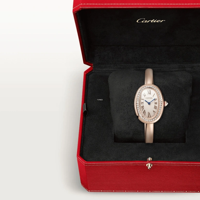 Cartier,Baignoire 31.40x23.10mm,31.40x23.10mm,Rose Gold,Silver,Quartz,Sapphire,Crystal Glass,Oval,WJBA0045