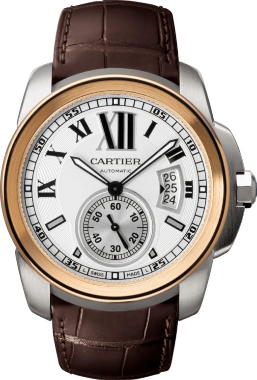 Cartier,Calibre de Cartier 42mm,42mm,Pink Gold,Stainless Steel,Silver,Automatic,Date,48hours,W7100039