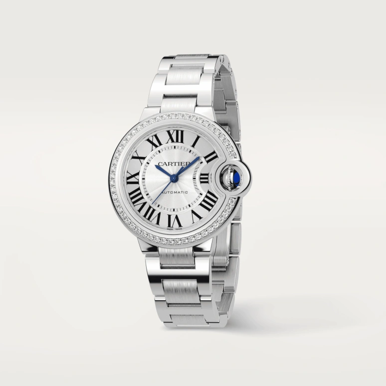 Cartier,Ballon Bleu de Cartier 33mm,33mm,Stainless Steel,Silver,Sapphire,Crystal Glass,Closed,W4BB0023