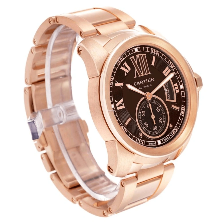 Cartier,Calibre de Cartier 42mm,42mm,Rose Gold,Brown,Automatic,Day,48hours,W7100040