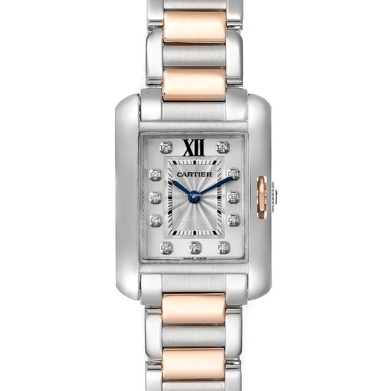 Cartier,Tank 30.20x22.70mm,30.20x22.70mm,Stainless Steel,Rose Gold,Silver White,Quartz,In-house Caliber,Sapphire,Crystal Glass,WT100024