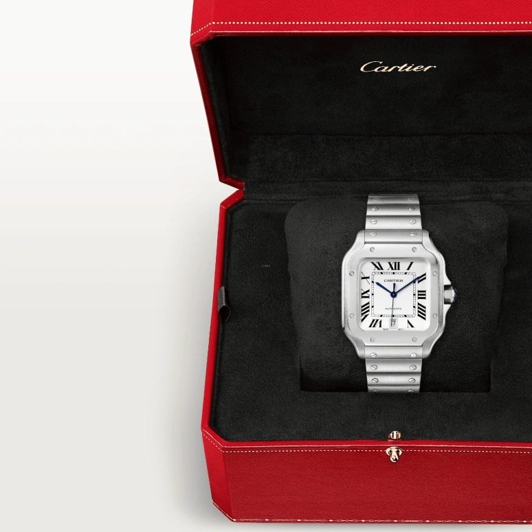 Cartier,Santos de Cartier 39.80x47.50mm,39.80x47.50mm,Stainless Steel,Silver White,Automatic,42hours,In-house Caliber,WSSA0018