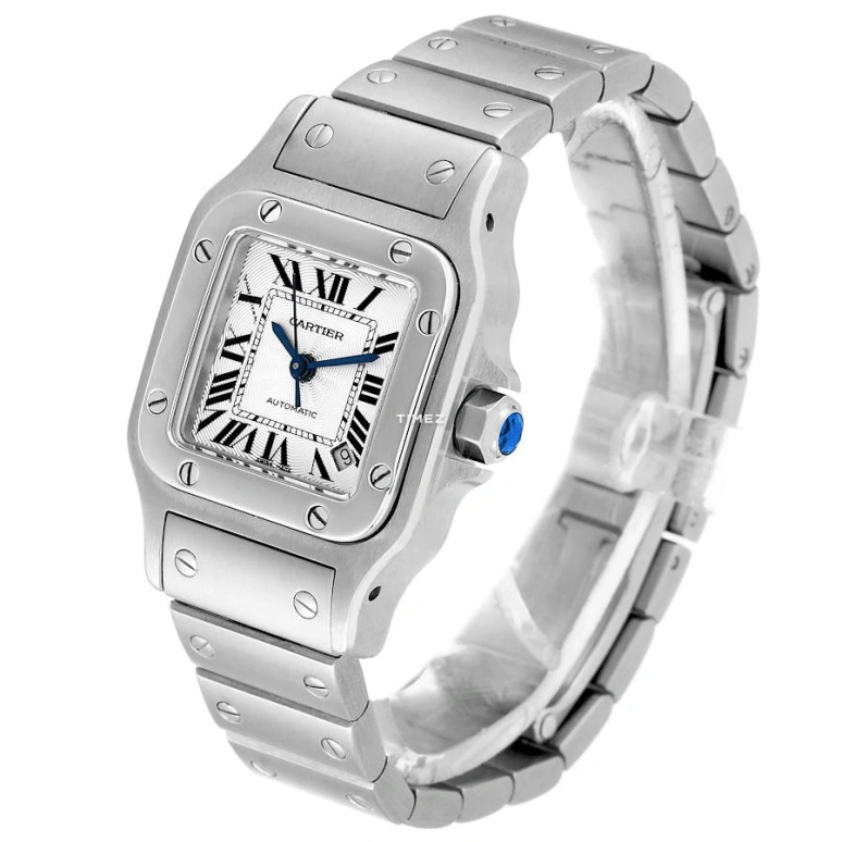 Cartier,Santos de Cartier 34.80x26.20mm,34.80x26.20mm,Stainless Steel,Silver White,Quartz,Day,In-house Caliber,W20054D6