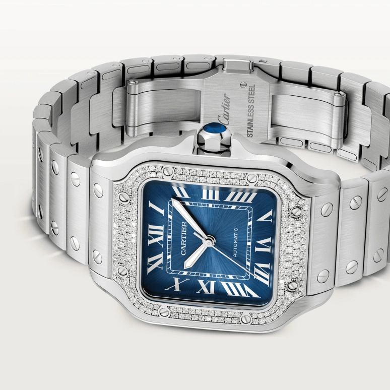 Cartier,Santos de Cartier 41.90x35.10mm,41.90x35.10mm,Stainless Steel,Gradient,Blue,Automatic,42hours,In-house Caliber,W4SA0006