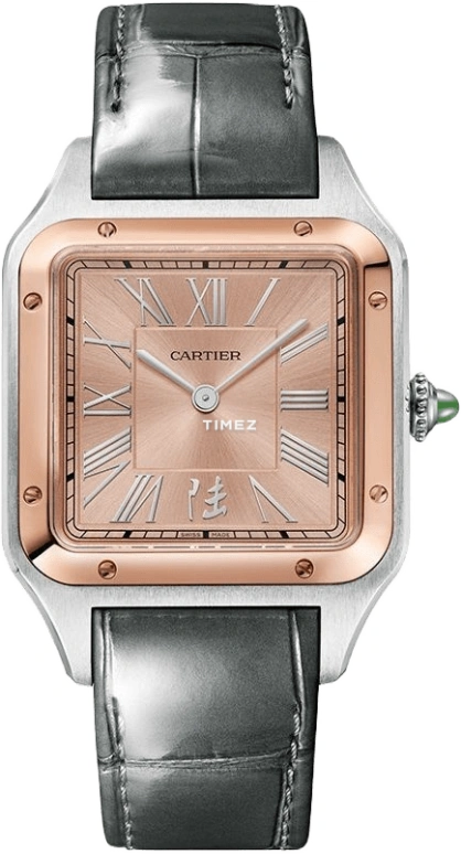 Cartier,Santos de Cartier 43.50x31.40mm,43.50x31.40mm,Stainless Steel,Rose Gold,Handwound,Sapphire,Crystal Glass,Square,W2SA0027