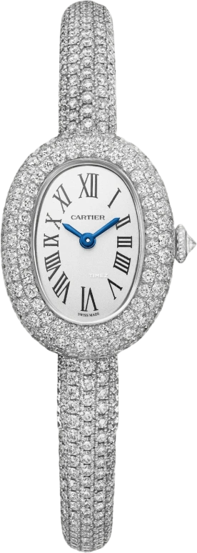 卡地亚,Baignoire浴缸 24.60x18.70毫米,24.60x18.70毫米,白金,银色,石英,蓝宝石,水晶玻璃,椭圆形,HPI01854