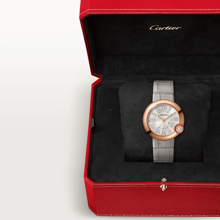 Cartier,Ballon Blanc de Cartier 30mm,30mm,Rose Gold,Silver,Quartz,Sapphire,Crystal Glass,Round,WGBL0005