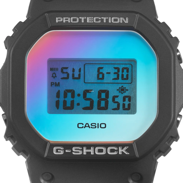卡西欧,G-SHOCK 48.90x42.80毫米,48.90x42.80毫米,合成树脂,渐变色,虹色,石英,倒计时,计时,月历,星期历,矿物水晶,方形,DW5600SR,DW5600SR-1