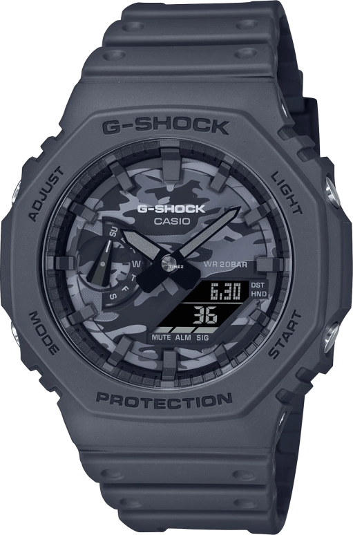 卡西欧,G-SHOCK 48.50x45.40毫米,48.50x45.40毫米,碳纤维,合成树脂,黑色,灰色,石英,倒计时,计时,月历,星期历,矿物水晶,八角形,GA2100CA,GA2100CA-8A