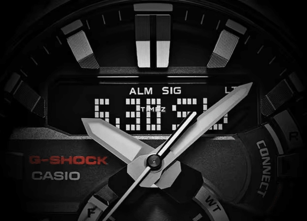 卡西欧,G-STEEL 46.50毫米,46.50毫米,碳纤维,黑色,石英,倒计时,计时,月历,星期历,矿物水晶,圆形,GSTB200,GSTB200-1A