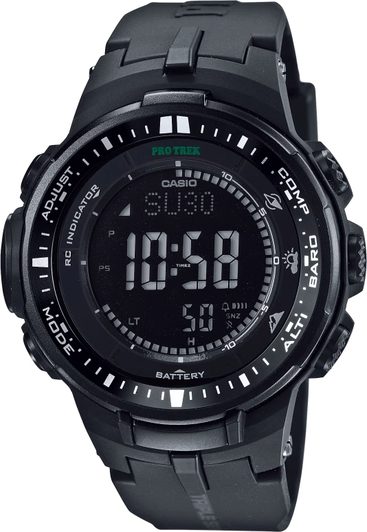 Casio,PROTREK 56x47mm,56x47mm,Resin,Aluminium,Black,Quartz,Countdown,Chronograph,Annual Calendar,Month,Hardlex,Round,PRW3000,PRW3000-1A
